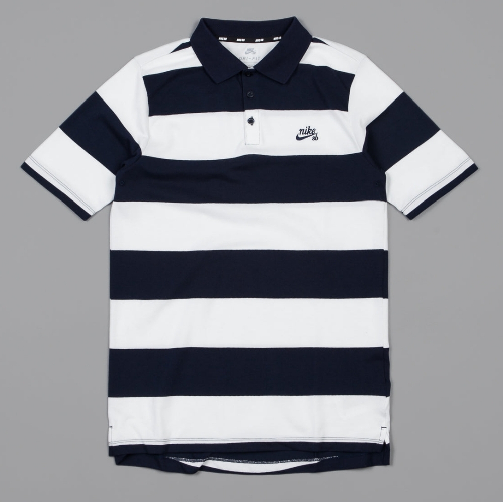 Nike Navy & White Horizontal Stripe Polo